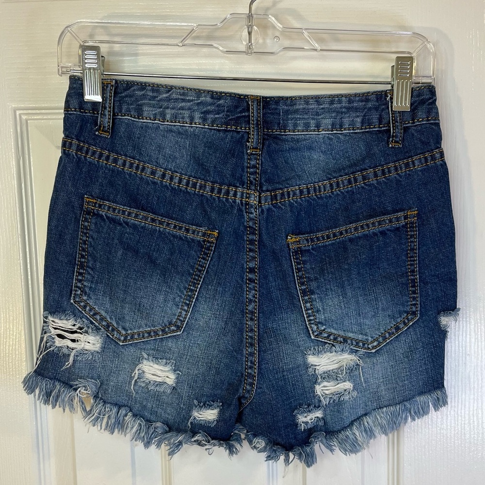 Fashion Nova Distressed Medium Wash High-Rise Jean Shorts - Picture 5 of 6